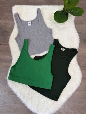 Aritzia Trio: Green, Black & Gray Ribbed Tank Tops